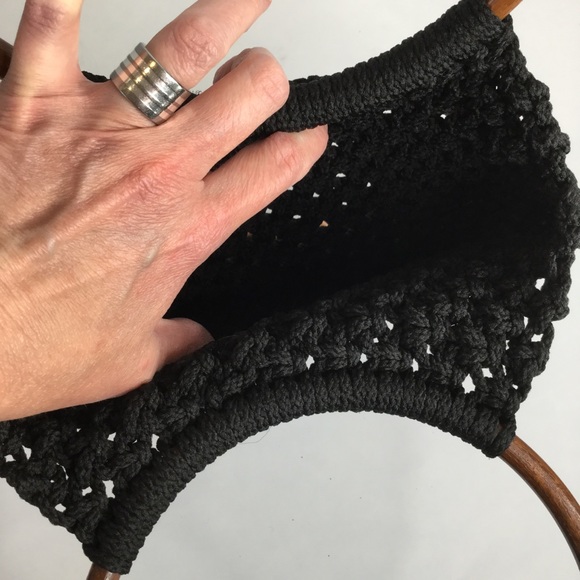 Vintage macrame wood bead small satchel bag - Picture 4 of 8